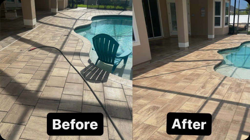 Paver patio seal before and after